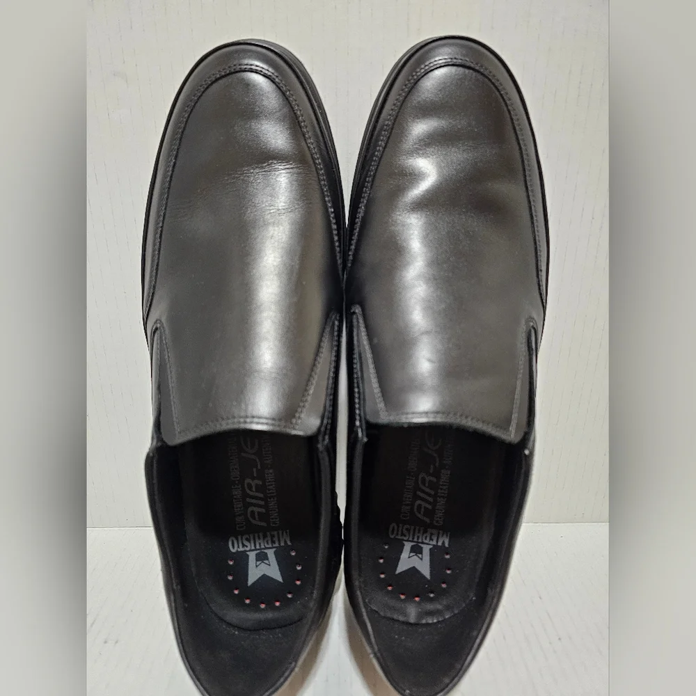 Men's Mephisto Air Jet Twain Black Leather Penny Loafers Sleek Slip-On Sz 13
